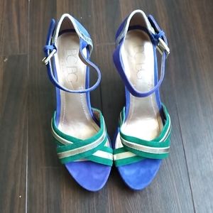 BCBG suede wedge sandals